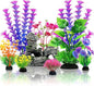 Fish Tank Accessories Aquarium Decorations Plants, 9pcs Colorful Fish Tank Artificial Plants and Cave Rock Decor Set, Aquarium Decor Plastic Plants