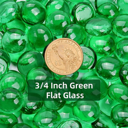 2LB Green Flat Glass Marbles for Vases, Gemstone Beads Vase Filler Decorative Glass Pebbles for Fish Tank, DIY Crafts, Aquarium Decor Rocks