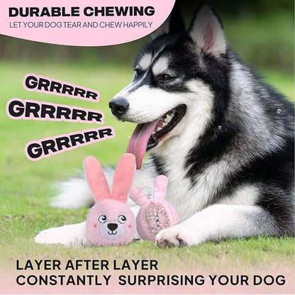 Fida Squeaky Dog Toys for Aggressive Chewers 3 in 1, Dog Chew Toys with 3 Layers,Interactive Dog Toys for Large Dogs Balls to Keep Them Busy for Small Medium Dogs(Pink Bunny)