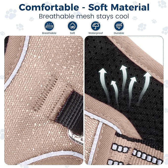 Funfox Dog Harness No Pull, Adjustable Pet Vest Harness, Super Soft Material with Vertical Handle Easy Control, Reflective Night Walking, 2 Leash Clips for XLarge Dogs, Brown, XL