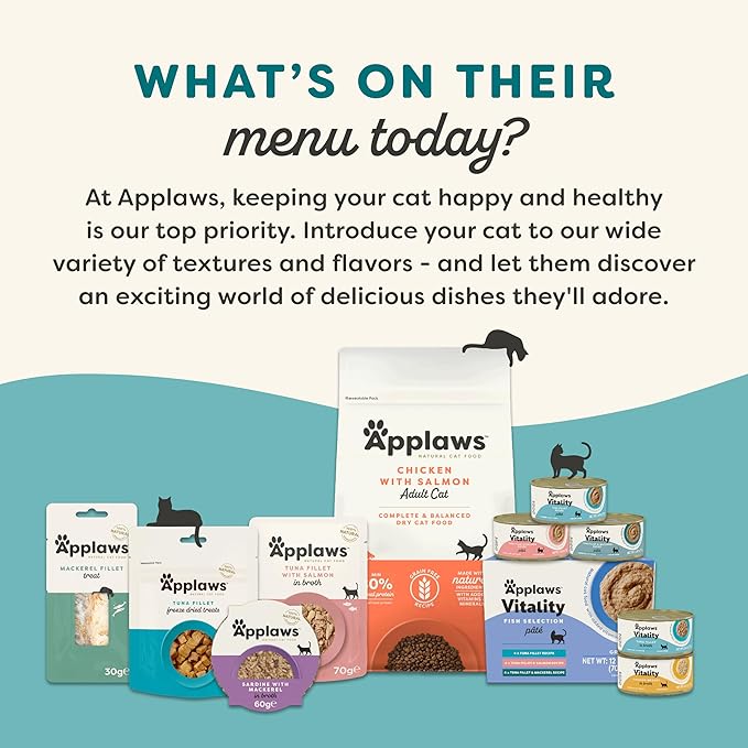 Applaws Vitality Wet Cat Food Paté, Natural Canned Cat Food, Wet Food for Cats with Added Vitamins and Minerals, Grain Free, Carrageenan Free, Tuna Fillet and Mackerel Recipe (24 Count, 2.47 oz Cans)