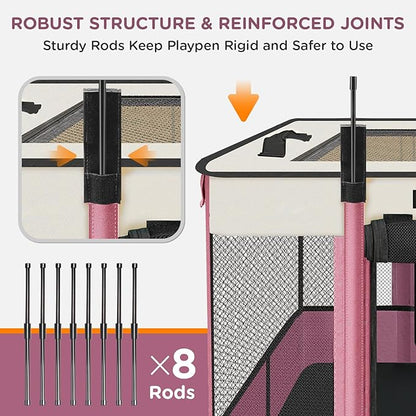 Foldable Pet Kitten Playpen, Upgrade Waterproof Portable Cat Dog Playpen Kennel Tent for Dog Cat, Removable Shade Cover with Free Carrying Case, Indoor Outdoor Use for Small Pet, Pink