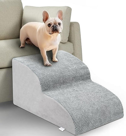 Dog Stairs for Small Dogs - High Density Foam Pet Steps, Extra Wide Dog Ramp with Non-Slip Bottom for High Beds, Couch and Sofa, Best for Dogs Injured, Older Doggy Cats