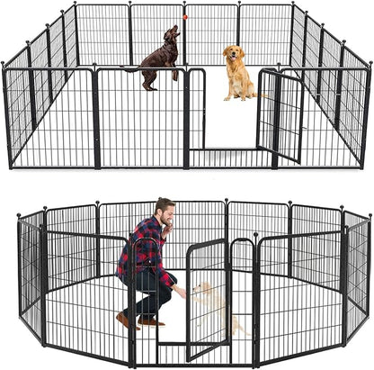 Dog Playpen 32 inch 12 Panels Indoor Dog Pen for Medium/Small Dogs Heavy Duty Metal Dog Fence Outdoor for Yard, Puppy Playpen with Door Portable Pet Fence for RV Camping Yard