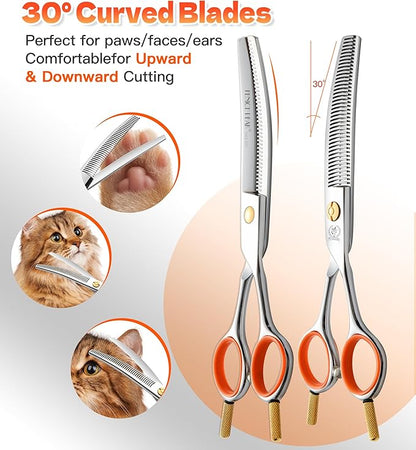 Fenice Peak 6'' Small Curved Thinneing Scissors Lightweight Dog Cat Grooming Scissors with Safety Round Tip JP440C Stainless Steel