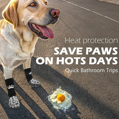 EXPAWLORER Anti Slip Dog Socks to Prevent Licking Paws, Shoes for Hot Pavement, Dog Booties for Small Medium Large Senior Dogs, Traction Control Boots & Paw Protectors for Hardwood Floors Black&Grey