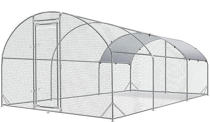 4ever2buy Large Metal Chicken Coop with Run Walk-in Poultry Cage Chicken Runs House Pen Cage Dome Roofed Chicken Coops with Anti-Ultraviolet Cover for Outdoor Backyard Farm Use 9.5'W x 19.3'L x 6.3'H