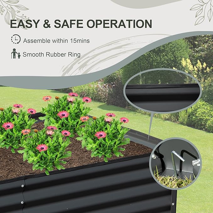 Domi Raised Garden Beds Outdoor, 8x4x1.5Ft Thickening Tall Metal Rectangular Deep Root Box Planter for Vegetables, Flowers, Herbs, and Succulents 1.5" Deep w/ 342 Gallon Capacity - Dark Gray