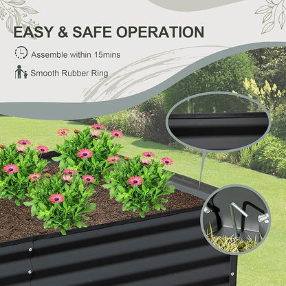 Domi Galvanized Raised Garden Bed, 8x4x1Ft Thickening Metal Planter Box for Vegetables Bottomless for Backyard Outdoor, 1" Deep w/ 228 Gallon Capacity - Dark Gray