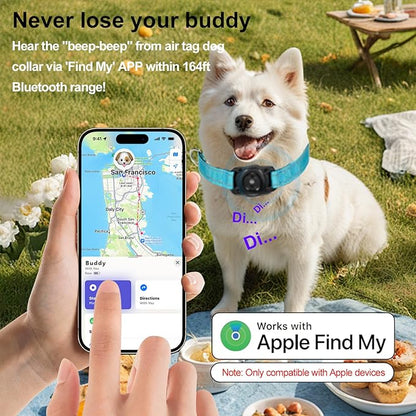 Air -Tag Dog Collar Waterproof Dog Air Tracker Chip for Apple Find My (iOS only) Reflective Strip Real Time Anti-Loss Tags Ultra-Durable GPS Pet Tracking Collar, Sky Blue M (12.4''-17.3'')