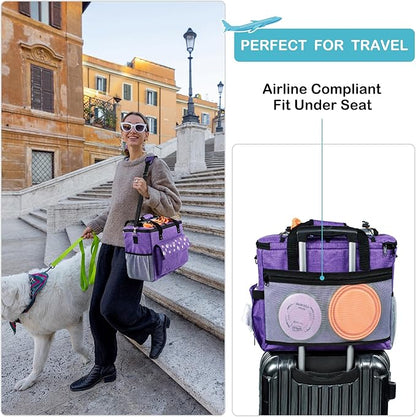 Dog Travel Bag, Airline Approved Dogs Bags for Traveling, 2 Dog 's Food Travel Container and Collapsible Bowls, Weekend Pet Travel Bags (X-Large)