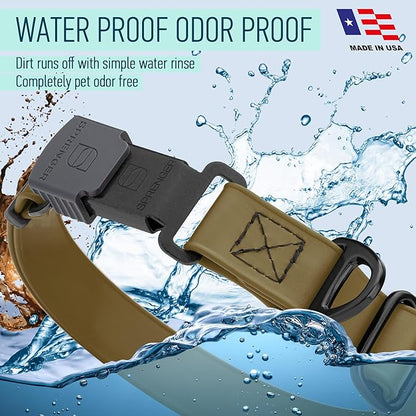 Dogline Biothane Waterproof Dog Collar with Herm Sprenger Stainless Steel Quick Release Buckle – Heavy Duty Tactical Durable Collar for Dogs – Comfortable and Safe Pet Collar, W 3/4" L 12-19", Brown