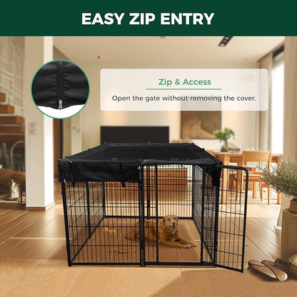 FXW Homeplus Unleashed Indoor Dog Playpen - Stress-Free and Safe Play, Heavy Duty 40 Inch 8 Wire Panels with Playpen Cover for Medium and Large Dogs, Black│Patented
