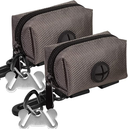 Dog Waste Bag Dispenser Pet Poop Bags Holder for Doggie Waste Bags Dispensers Soft Fabric Zipper Small Doggy Puppy Pouch for Leash Accessory Attachment with Carrier,2PC Grey