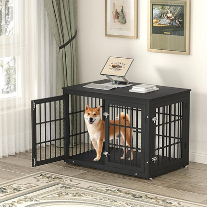 38 Inch Heavy Duty Dog Crate Furniture for Large and Medium Dogs, Decorative Pet House End Table, Wooden Cage Kennel Furniture Indoor, Black