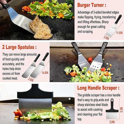 38PCS Flat Top Grill Accessories Set - Must Have for Your Outdoor with Professional Griddle Spatula, Cleaning Kit, Grill Basting Cover - Ideal Griddle Gift for Men Women