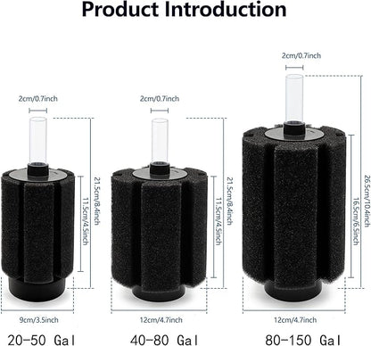ALEGI 4pcs Large Aquarium Sponge Filter with Suction Cups, Check Valves for Breeding Fry Betta Shrimp Fish Tank ((Upgrade) 80-150 Gal 4 Pcs)