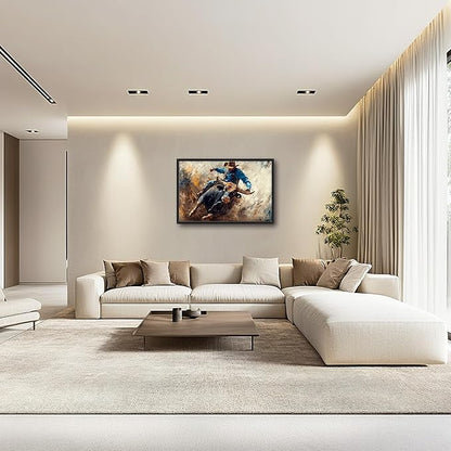 Framed Large Western Cowboy Wall Art, Oversized Rustic Cow Wall Decor for Living Room, Dusty Canvas Painting Pictures Vintage Artwork Home Decoration for Living Room Bedroom Office 36"x24"