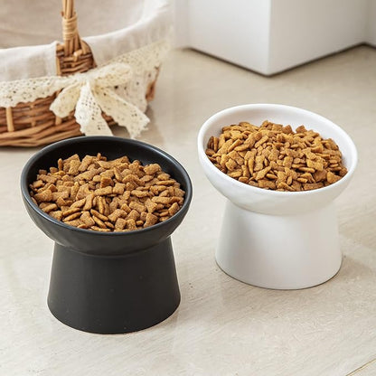 4 Pcs Small Ceramic Raised Cat Bowls, Tilted Elevated Food or Water Bowls, Stress Free, Backflow Prevention, Dishwasher and Microwave Safe, Lead & Cadmium Free(4pc White)