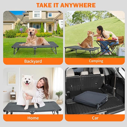 Elevated Dog Bed for Large Pet with No-Slip Feet, Foldable Portable Washable Raised Bed for Indoor&Outdoor Camping Dog Cot, with Cooling Waterproof Breathable Mesh (Medium, Black-Textilene)