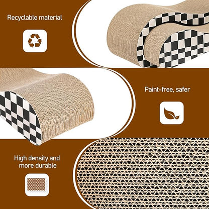 2 in 1 Cat Scratcher Cardboard Lounge Bed, Cat Scratching Post, Durable Board Pads Prevents Furniture Damage,Large,Checkerboard