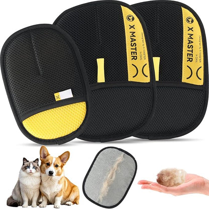 3Pcs Pet Hair Removal Glove for Cats & Dogs, Efficient Grooming Gloves for Pet Hair, Cat Grooming Gloves for Hair Removal, Magic Pet Grooming Glove for Couch, Furniture, Carpet, Curtain (2L1S)