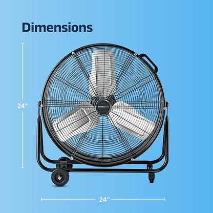 24 Inch High-Velocity Industrial Metal Drum Fan 8,800 CFM, 3-Speed Heavy Duty Floor Fan, 360-Degree Tilt for Commercial, Warehouse, Workshops, Garage, Factory, and Basement with Extreme Power
