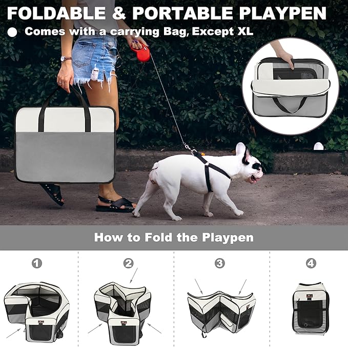 Aivituvin Dog Playpen Foldable Pet Play Pens with Carrying Bag for Cat, Puppies, Rabbits, Chickens, Durable Portable Pet Tent for Travel Camping Indoor/Outdoor Grey M