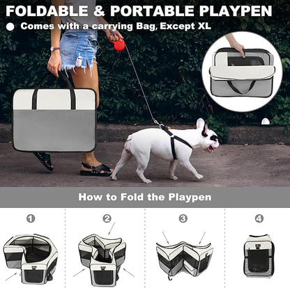 Aivituvin Dog Playpen Foldable Pet Play Pens with Carrying Bag for Cat, Puppies, Rabbits, Chickens, Durable Portable Pet Tent for Travel Camping Indoor/Outdoor Grey S