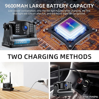 eRapta Magnetic Wireless Backup Camera Kit with HD1080P 7” DVR Monitor, Dual RV/Trailer/Truck/Tractor Cameras Wireless System, No Wiring, 9600mAh Rechargeable Battery, IR Night Vision-ACT702