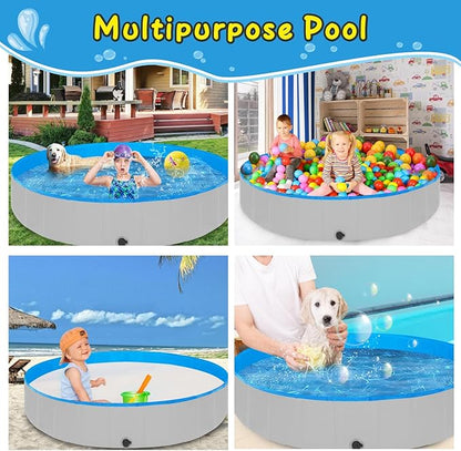 Foldable Dog Pool for Large Dogs, 87"x16" Kiddie Pool Hard Plastic Dog Swimming Pool Portable, Collapsible Dogs Wading Pools & Bathing Tub, Outdoor Cooling for Pets Kids & Adult