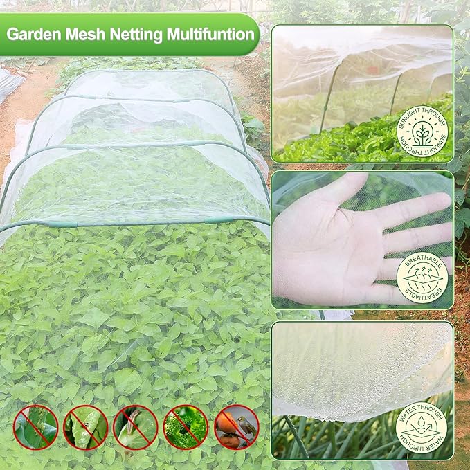 Garden Netting Mesh, 10X30 FT Garden Netting with 16 Cilps & Ultra Fine Mesh Net Bird Barrier Protection for Garden Vegetables Flowers Shrubs Fruit Trees Indoors & Outdoors Plant Beds Greenhouse