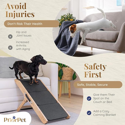 Dog Steps for Bed & Couch 2-in-1 Dog Stairs/Ramp - Height Adjustable Dog Ramp for Couch 7” - 20” - Pet Stairs, Dog Stairs for Small Dogs - Easy to Move Pet Steps with Landing Platform, Natural