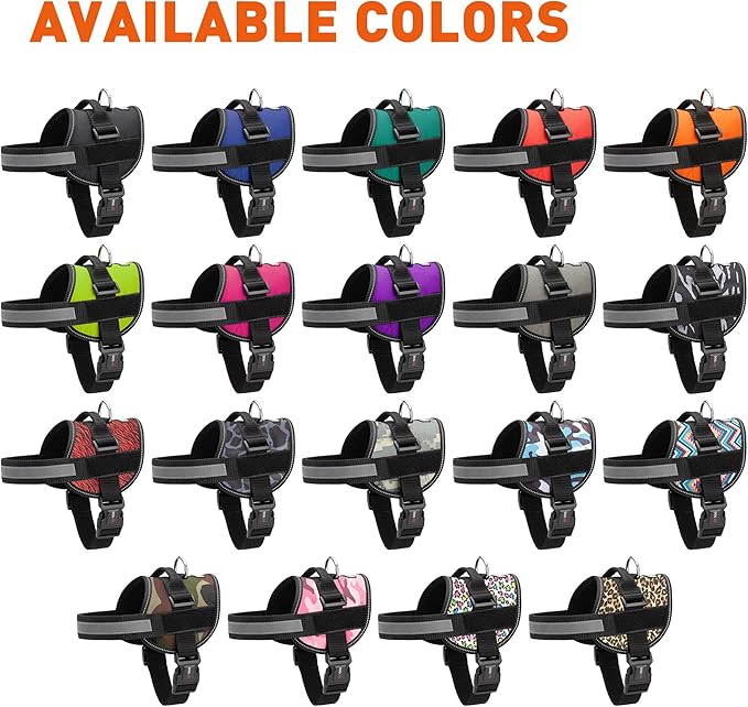 Dogline Dog Harness, Reflective No-Pull Adjustable Vest with Handle for Walking, Training, Breathable, No - Choke Harness for Small, Medium or Large Dogs Room for Patches Girth 15 to 18 in Turquoise