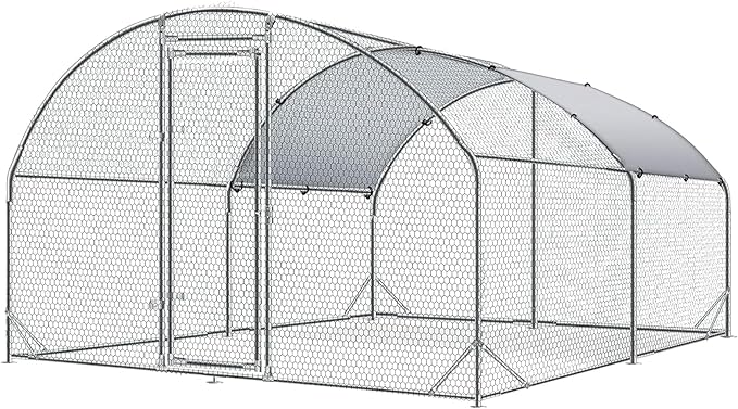 4ever2buy Large Metal Chicken Coop with Run Walk-in Poultry Cage Chicken Runs House Pen Cage Dome Roofed Chicken Coops with Anti-Ultraviolet Cover for Outdoor Yard Farm Use 9.5'W x 12.9'L x 6.3'H