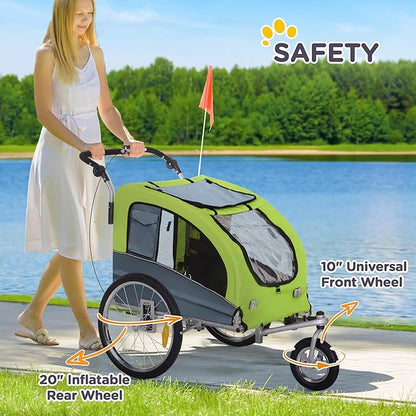Aosom Dog Bike Trailer 2-in-1 Pet Stroller with Canopy and Storage Pockets