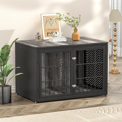 48" Heavy Duty Dog Crate Furniture for Extra Large Dogs, Metal Cage for High Anxiety Dogs, Wooden Kennel Furniture Indoor, Decorative Dog Kennel End Table, XL