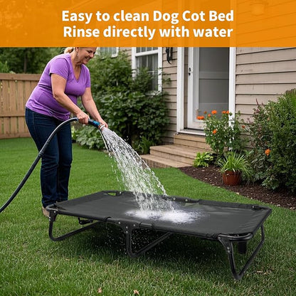 Elevated Dog Bed Large Sized Dog Cots Beds for Large Dogs Foldable Raised Dogs Beds Outdoor Cooling Chew-Proof, No Assembly Need, Black