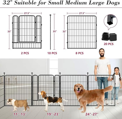 Dog Playpen 32 inch 10 Panels Indoor Dog Pen for Medium/Small Dogs Heavy Duty Metal Dog Fence Outdoor for Yard, Puppy Playpen with Door Portable Pet Fence for RV Camping Yard