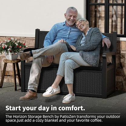 80 Gallon Storage Bench Waterproof and Lockable,Deck Box Outdoor Storage Furniture for Patio,Garden,and Porch – Perfect for Storing Garden Tools and Cushions(Black)