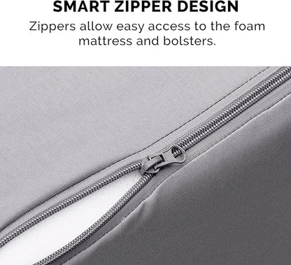 Furhaven Cooling Gel Dog Bed for Medium/Small Dogs w/ Removable Bolsters & Washable Cover, For Dogs Up to 35 lbs - Pinsonic Quilted Paw L Shaped Chaise - Titanium, Medium