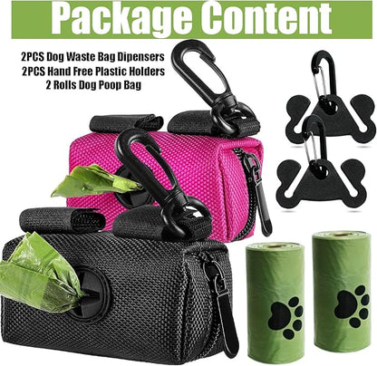 2Packs Dog Poop Bag Holder for Leash Attachment Dog Poop Bag Dispenser Dog Waste Bag Dispensers Dog Poop Bag Holders Fit Dog Leash Accessory With Hand Free Holder Carriers, Pink & Black
