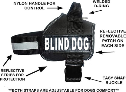 Doggie Stylz Blind Dog Vest Harness with Removable Patches and Reflective Trim. Comes with 2 Blind Dog Reflective Hook and Loop Patches. Measure Dogs Girth Before Purchase (Girth 30”- 42" Black)
