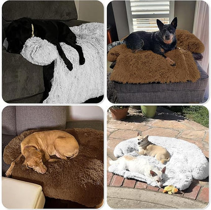 GGIB Calming Dog Bed Fluffy Plush Dog Mat for Furniture Protector with Removable Washable Cover for Large Medium Small Dogs and Cats (Large, Brown)