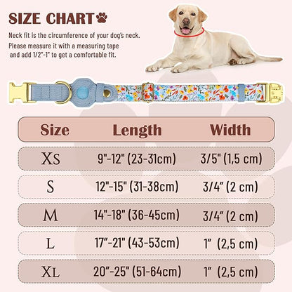 AirTag Dog Collar for Small Medium Large Breed - Adjustable Cute Pattern Dog Collar with Airtag Holder - Soft Leather Tracker GPS Apple Air Tag Pet Collars (X-Large, 20"-25" Neck Fit, Floral)