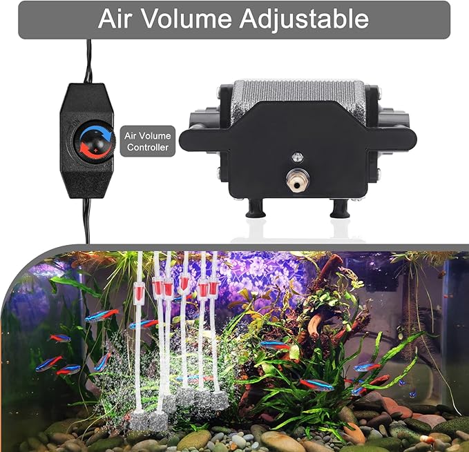 AquaMiracle 6/8/16W Quiet Fish Tank Air Pump 200/317/475GPH High Pressure Aquarium Air Pump Commercial Air Pump Pond Aerator Bubbler Hydroponics Air Pump