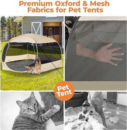 EighteenTek XXLarge Popup Portable Dog Houses, 10'x4.8'H Assembly-Free Gazebo-Style Dog Cot Cat Playpen Screen Pet Tent Sun Shade Shelter Dog Bed with Canopy for Outdoor Anti-Bugs with Leakproof Floor