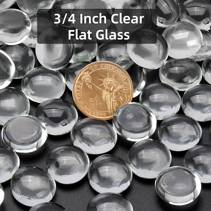 10LB Clear Flat Glass Marbles for Vases, Gemstone Beads Vase Filler Decorative Glass Pebbles for Fish Tank, DIY Crafts, Aquarium Decor Rocks