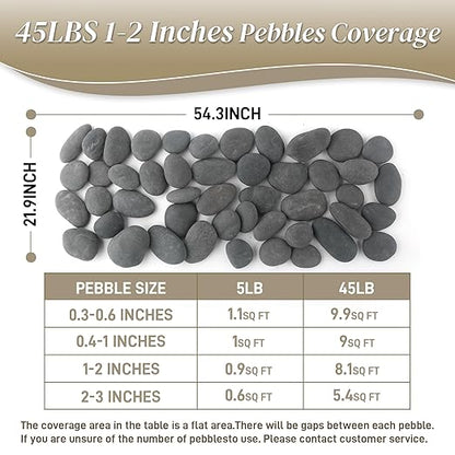 45 LB Mexican Beach Pebbles - 1-2 Inch Decorative River Rocks for Landscaping, Garden Paving, Plant Rocks, Crafting, Walkways, Backyard, Grey Natural Unpolished Bulk Stones