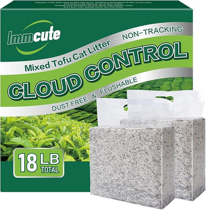 18lbs Mixed Tofu Cat Litter Clumping, Low Dust, Lightweight, Ultra Absorbent and Fast Drying, Natural Pea Husk Bentonite Kitty Litter (9lbs×2bags)